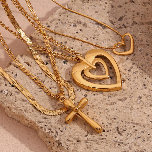 Conise easy match heart cross pendant stainless steel necklace collection
