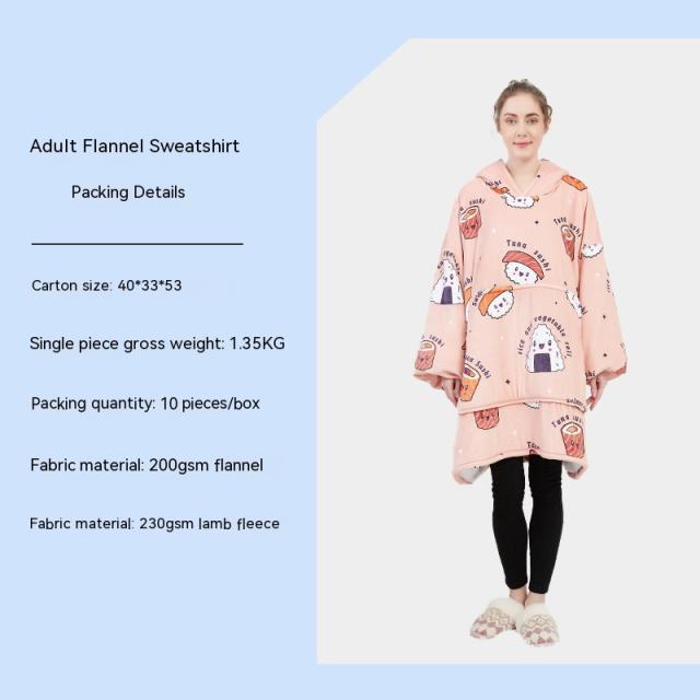 Top quality double layer warm Flannel lamb cashmere blanket sweatshirt