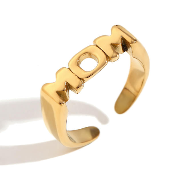 Mother's day gift mom letter rhinestone stainless steel finger rings