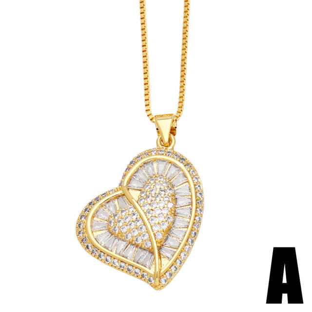 Hot sale iceout heart charm real gold plated copper necklace