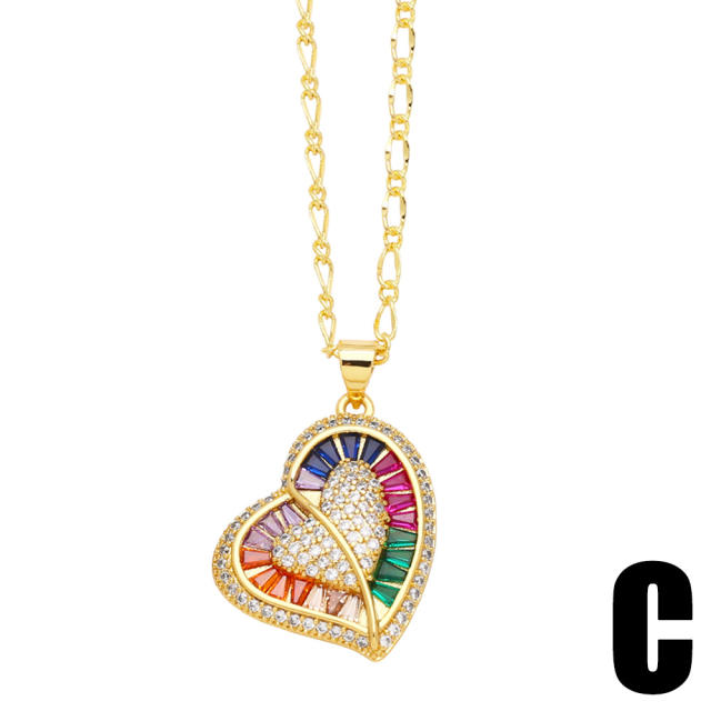 Hiphop full diamond heart bear gold plated copper necklace
