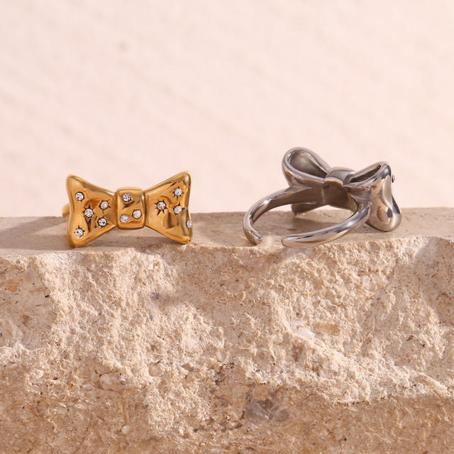 Cute diamond bow stainless steel adjustable rings