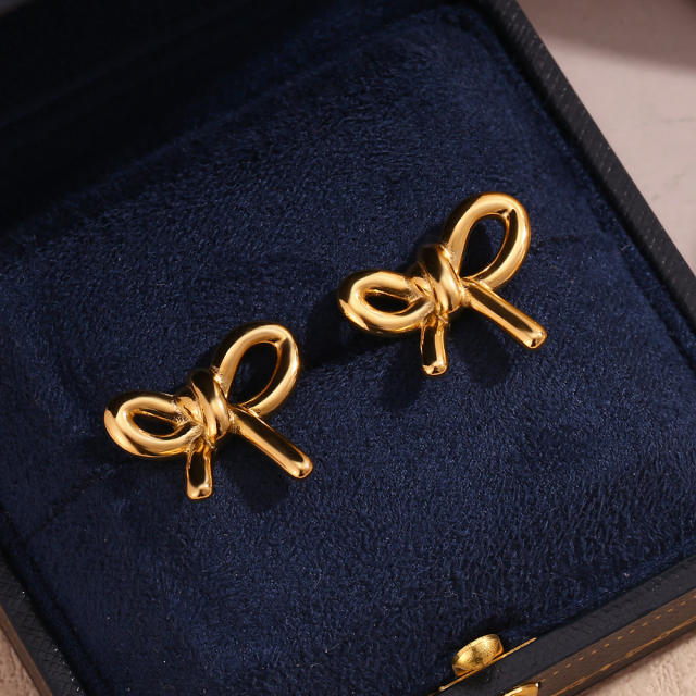 18KG cute bow stainless steel studs earrings