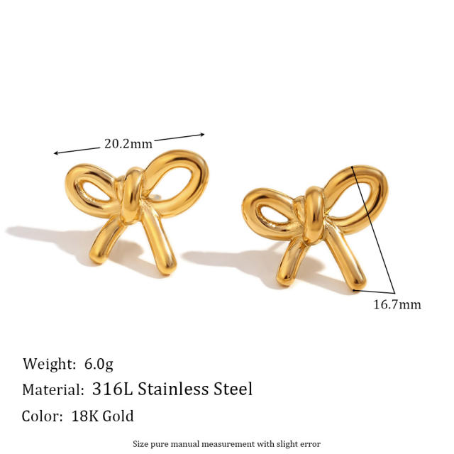 18KG cute bow stainless steel studs earrings