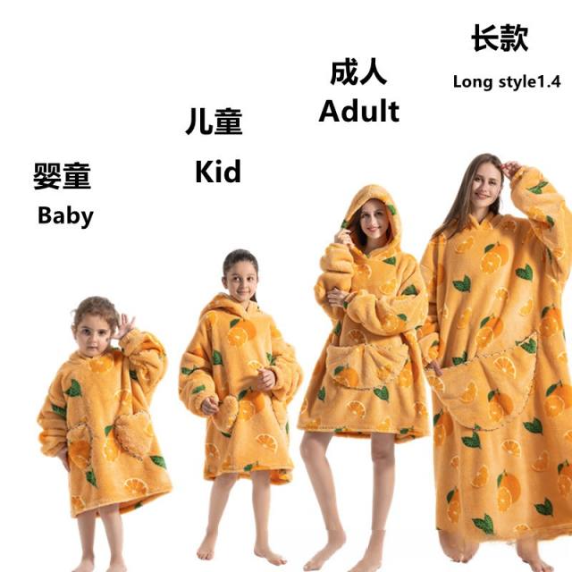 Winter design cartoon printing Thickened flannel hooded pajamas blanket sweatshirt