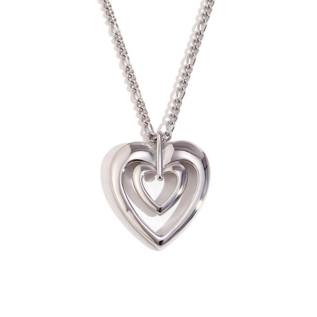 18KG hollow out heart pendant stainless steel necklace earrings set