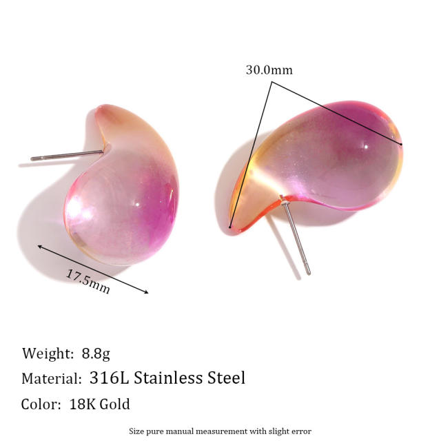 Hot sale clear resin colorful waterdrop stainless steel needle earrings