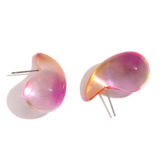 Hot sale clear resin colorful waterdrop stainless steel needle earrings