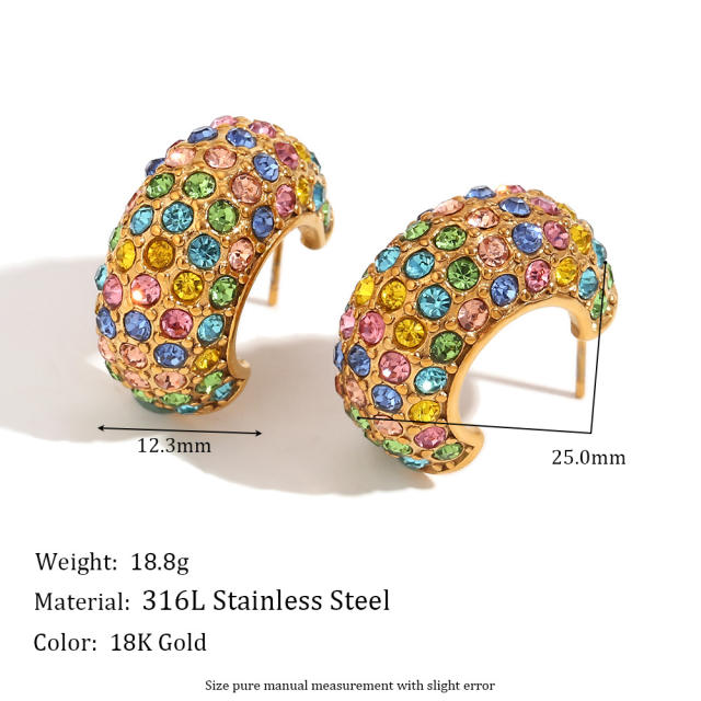 18KG hot sale diamond enamel design stainless steel earrings collection