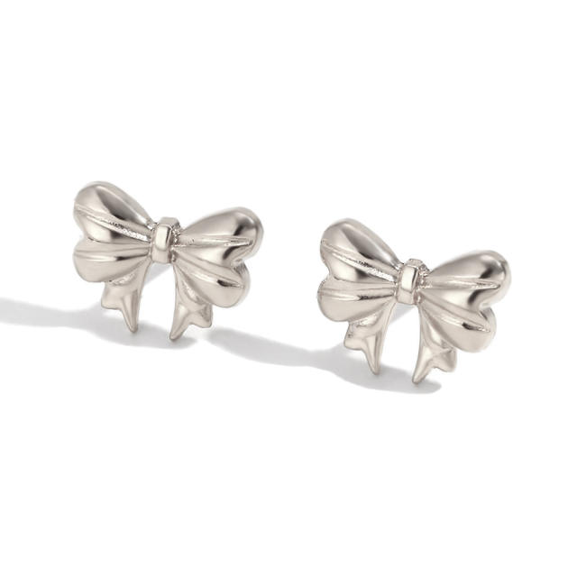 18KG dainty cute bow stainless steel necklace earrings set