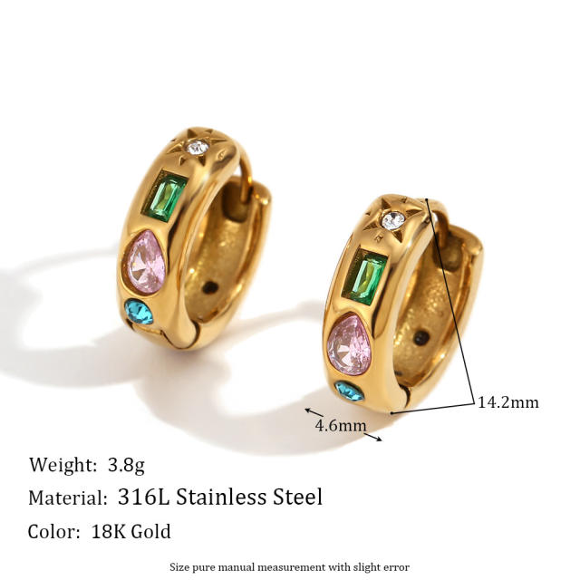 18KG colorful diamond setting easy match stainless steel huggie earrings cuffs rings collection