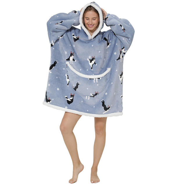Cartoon printing warm Flannel hooded pajamas