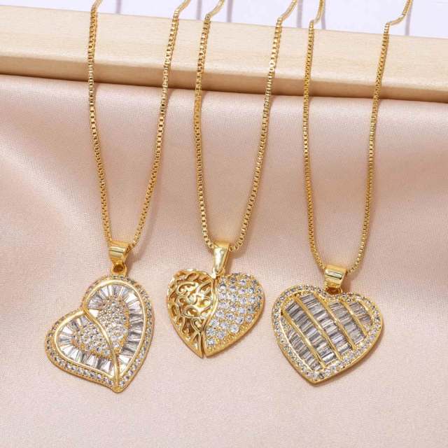 Hot sale iceout heart charm real gold plated copper necklace