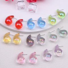 Summer colorful clear acryli water drop studs earrings