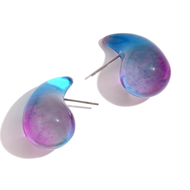 Hot sale clear resin colorful waterdrop stainless steel needle earrings