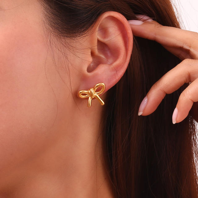 18KG cute bow stainless steel studs earrings