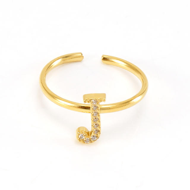 Popular diamond initial letter stainless steel adjustable rings