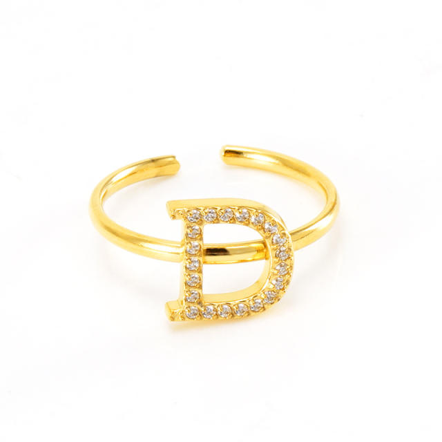 Popular diamond initial letter stainless steel adjustable rings