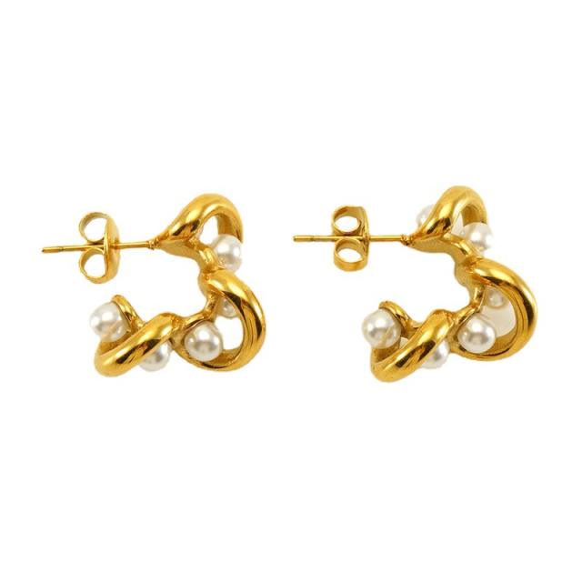 18KG pearl stainless steel studs earrings