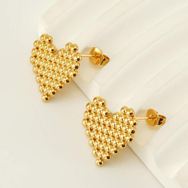 Creative beaded heart square triangle stainless steel studs earrings