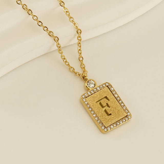 18KG hollow out initial letter frosted pendant dainty stainless steel necklace