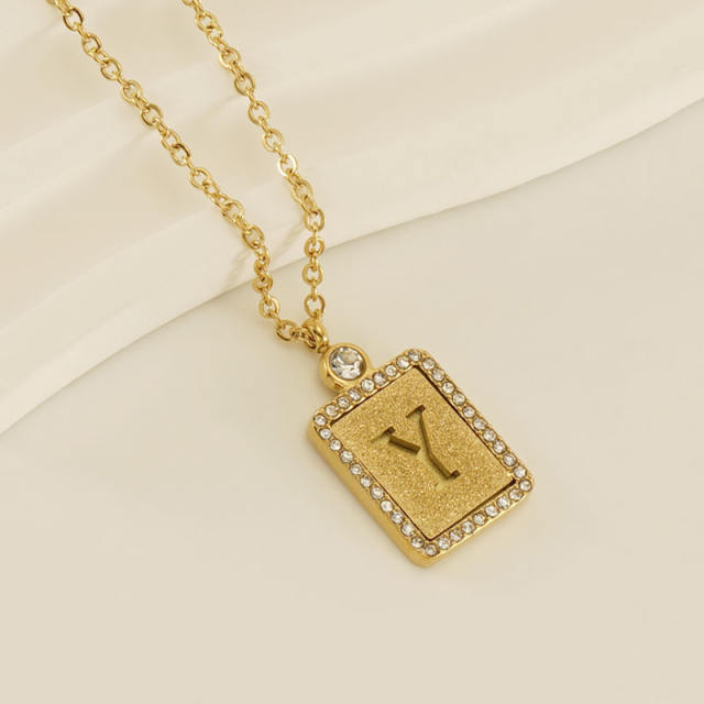 18KG hollow out initial letter frosted pendant dainty stainless steel necklace