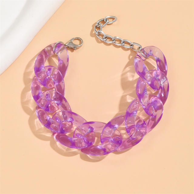 Candy color clear acylic cuban link chain bracelet