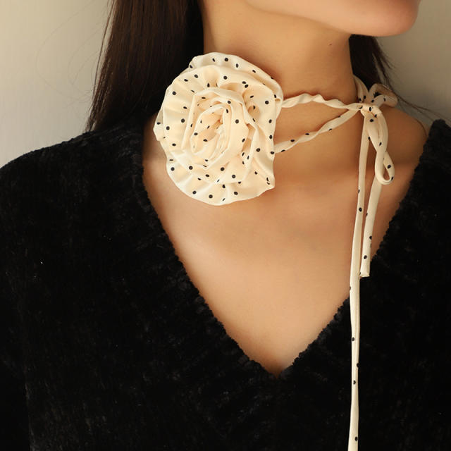 Summer polka dots chiffon flower women strappy choker necklace