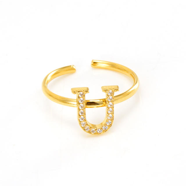 Popular diamond initial letter stainless steel adjustable rings