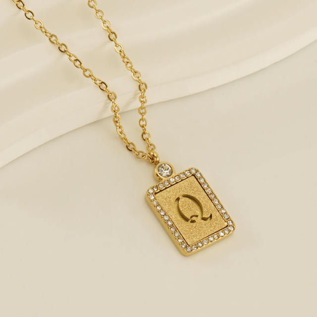 18KG hollow out initial letter frosted pendant dainty stainless steel necklace