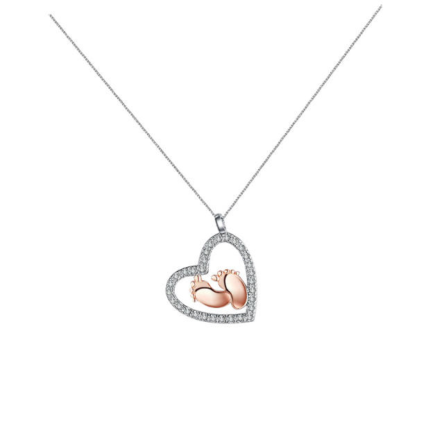 Cute mix color footprint heart pendant mother's day gift necklace