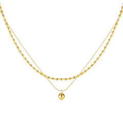Dainty two layer tiny ball bead stainless steel chain necklace
