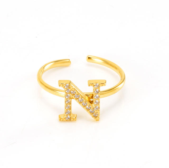 Popular diamond initial letter stainless steel adjustable rings