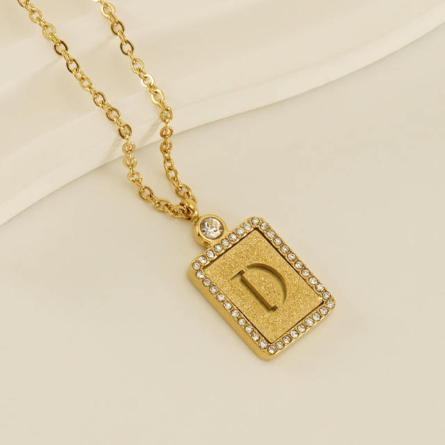 18KG hollow out initial letter frosted pendant dainty stainless steel necklace