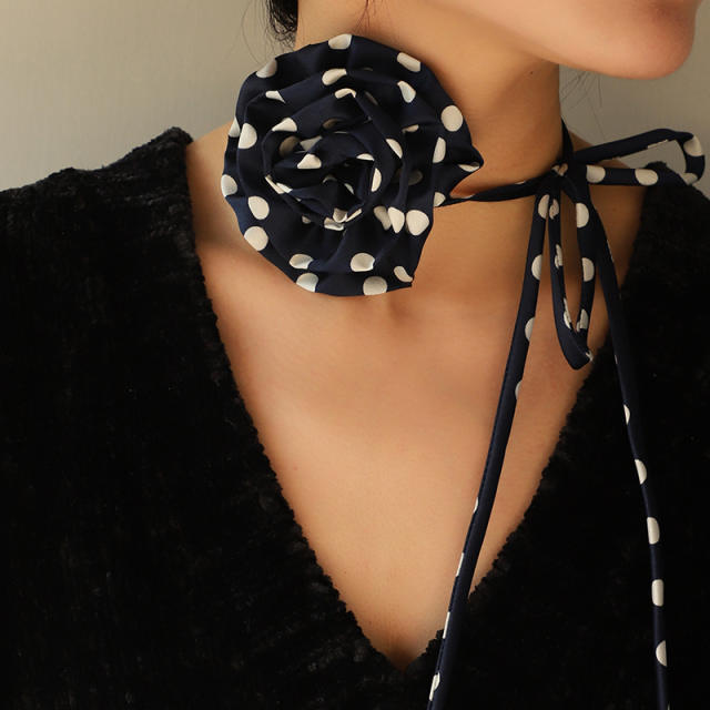 Summer polka dots chiffon flower women strappy choker necklace