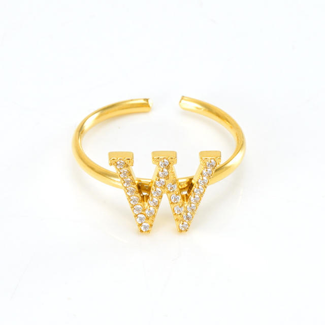 Popular diamond initial letter stainless steel adjustable rings