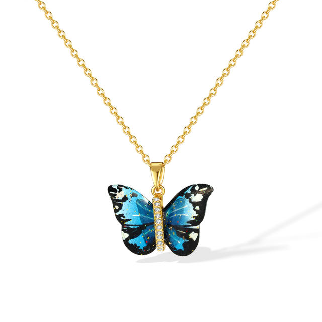 Summer gorgeous butterfly pendant dainty stainless steel chain necklace