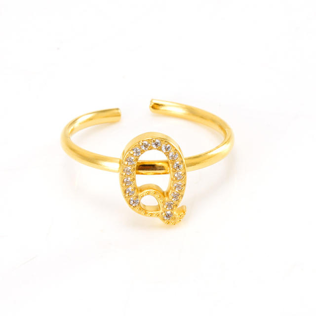 Popular diamond initial letter stainless steel adjustable rings