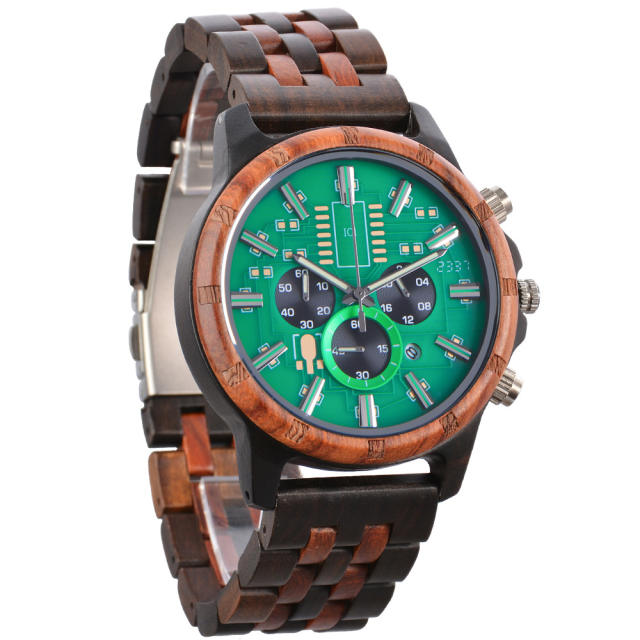 Creative green color wooden watch quartz watch sport watch for men