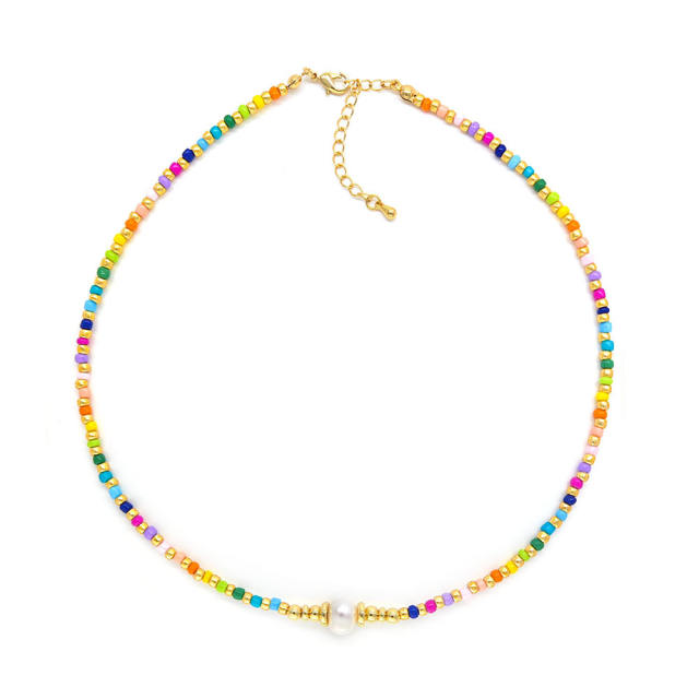 Beach trend colorful seed bead water pearl choker necklace