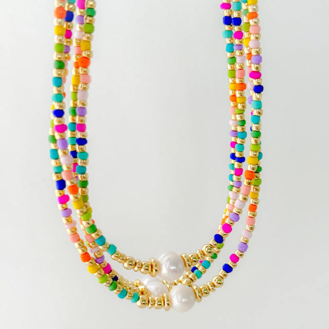 Beach trend colorful seed bead water pearl choker necklace