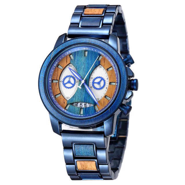 Unique mask design personality wooden quartz watch for men