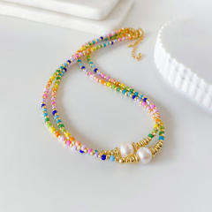 Beach trend colorful seed bead water pearl choker necklace