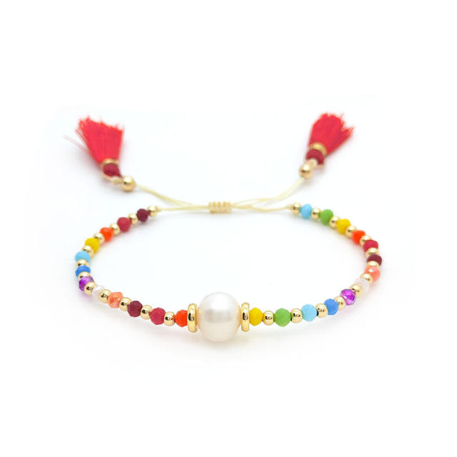 Boho colorful crystal bead water pearl women bracelet