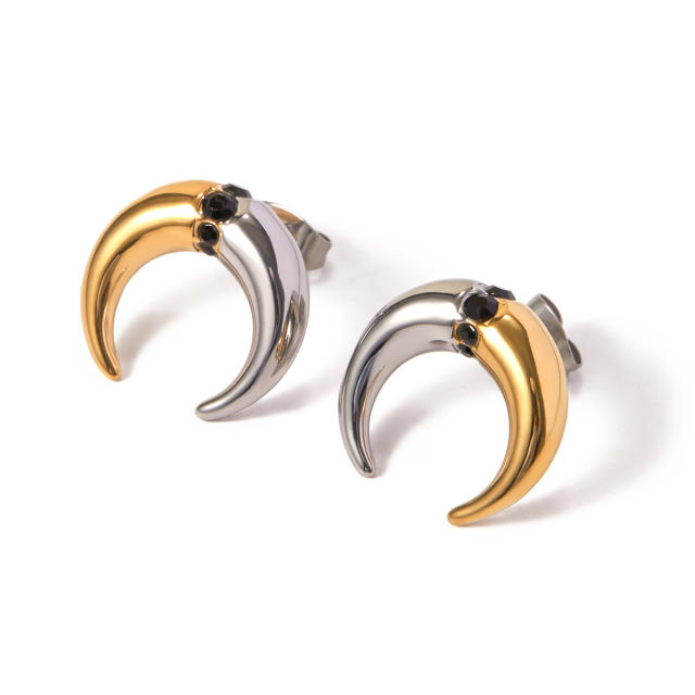 18KG Personality mix color Bull horn shape stainless steel earrings