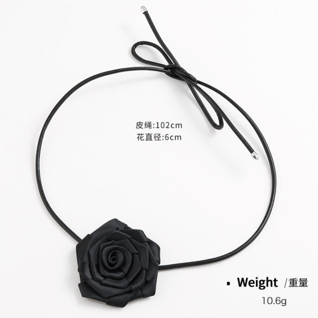 Summer fabric rose flower wax rope strappy choker necklace