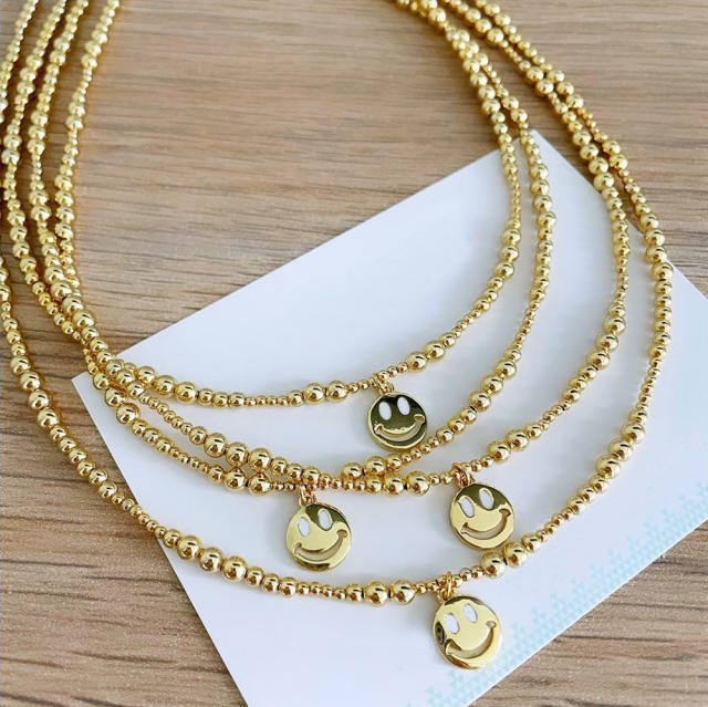 18K real gold plated copper bead smile face choker necklace