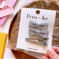 Silver color collection glitter snap hair clips set for kids