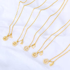 Dainty hollow out diamond initial letter stainless steel chain necklace