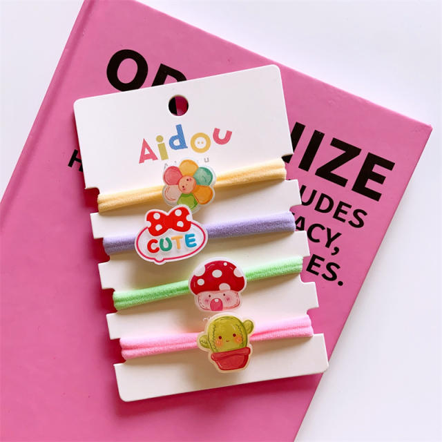 Cute resin fruit cartoon hair ties set for kids 4pcs